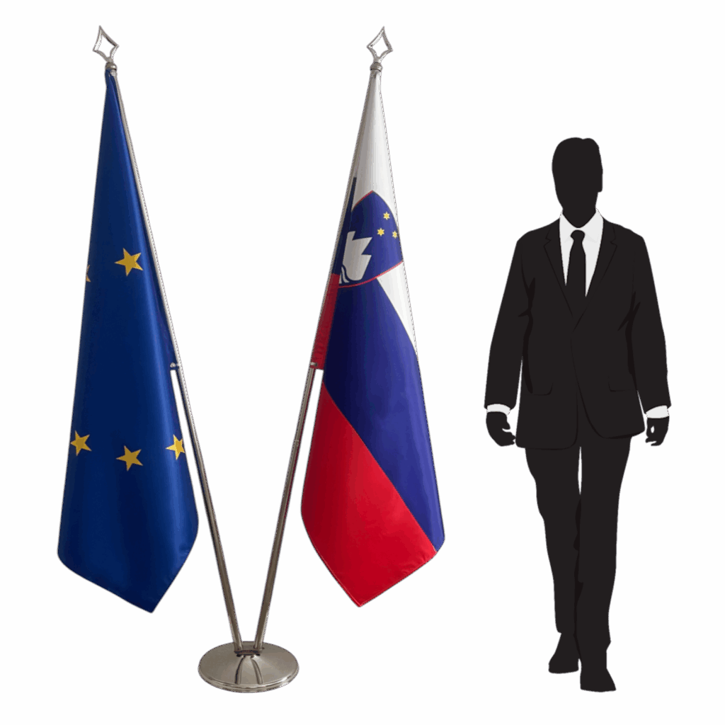 Bannière Slovénie sur socle en marbre antidérapant