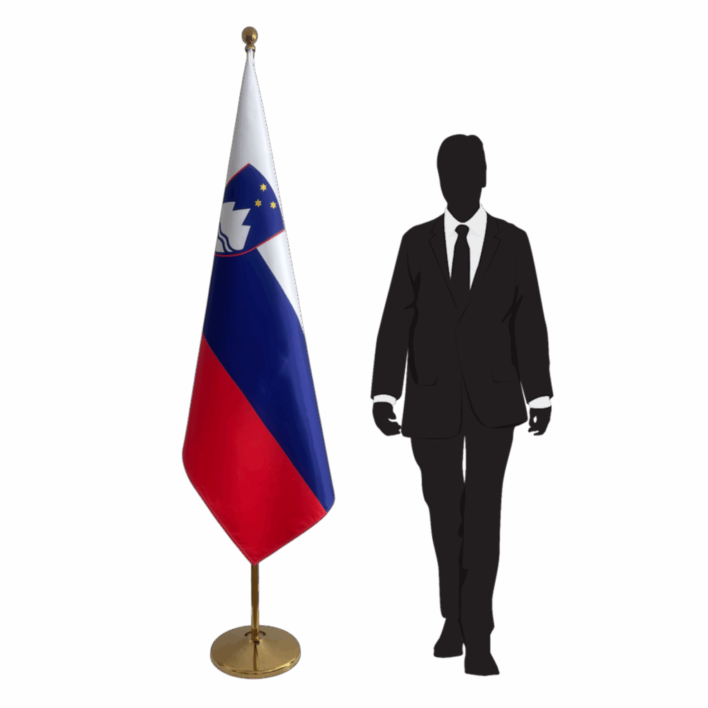 Bannière Slovénie sur socle en marbre institutionnel