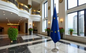 Drapeau UE sur socle en acier antidérapant