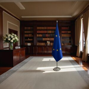 Drapeau UE sur socle en acier institutionnel