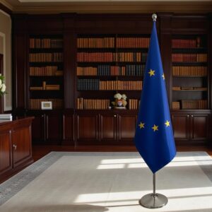 Bannière UE sur socle en acier de prestige