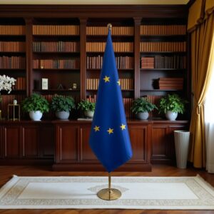 Drapeau UE sur socle en inox diplomatique