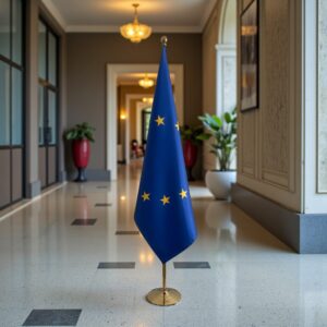 Drapeau UE sur socle en inox professionnel