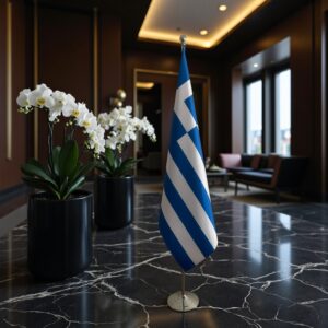 Drapeau Grèce avec socle en inox institutionnel