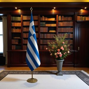 Drapeau Grèce sur socle en marbre stable