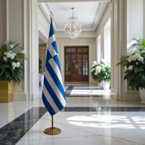 Drapeau Grèce avec socle en marbre stable