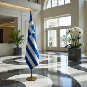 Bannière Grèce avec socle en marbre institutionnel
