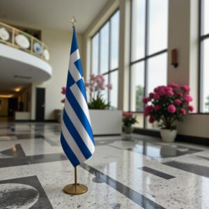 Drapeau Grèce sur socle en marbre élégant