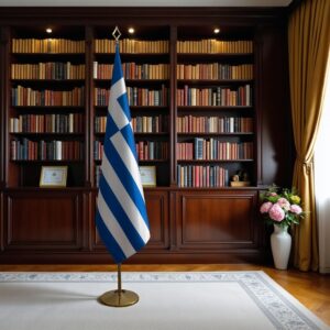 Bannière Grèce sur socle en marbre antidérapant