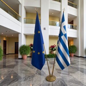 drapeau Grèce et UE sur pied