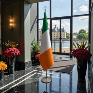 Drapeau Irlande sur socle en marbre robuste