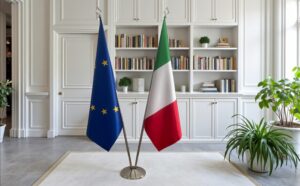 Drapeau Italie et socle en bois représentatif