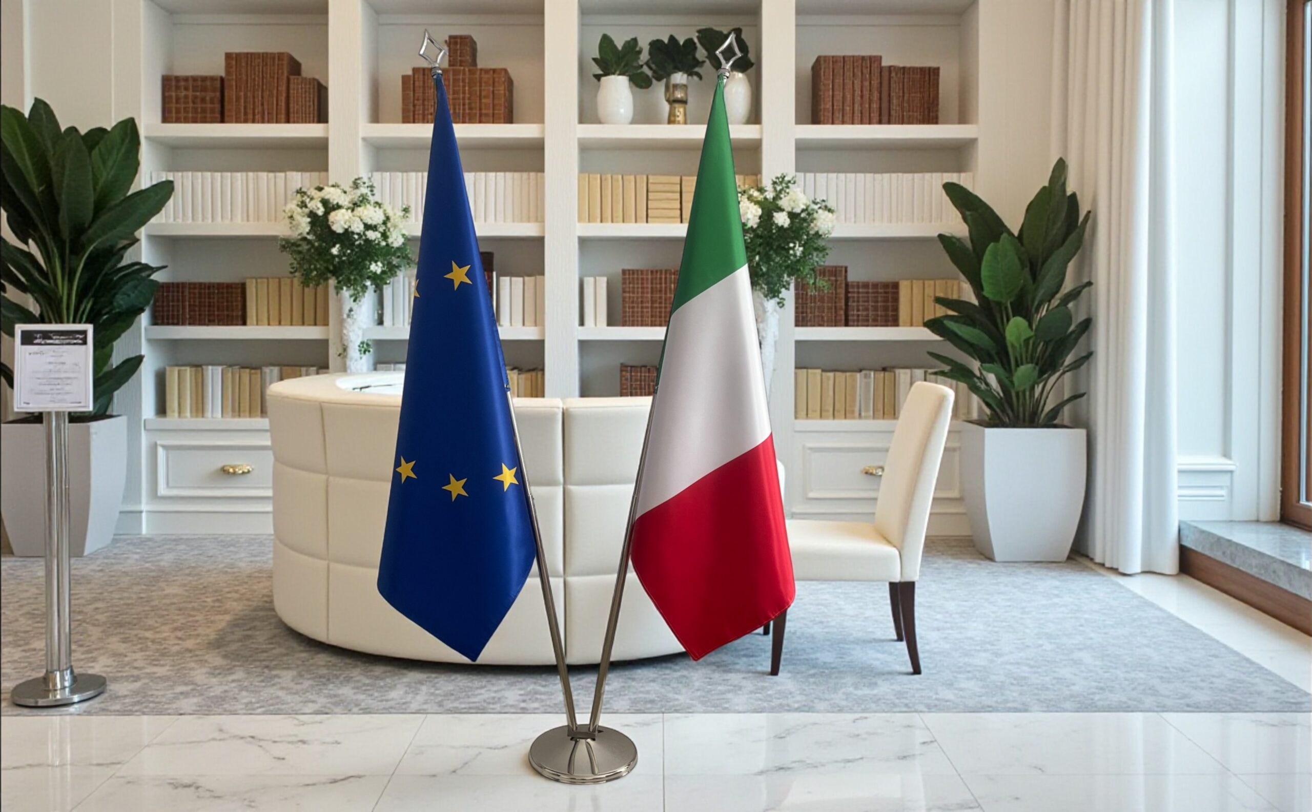 Drapeau Italie et socle en bois design