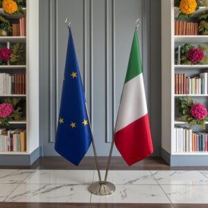 Drapeau Italie et socle en inox antidérapant