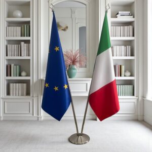 Drapeau Italie et socle en inox institutionnel