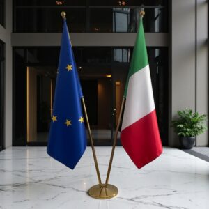 Drapeau Italie avec socle en marbre stable