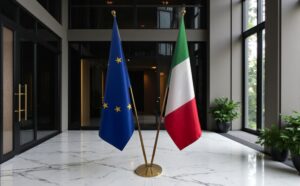 Drapeau Italie et socle en bois de prestige