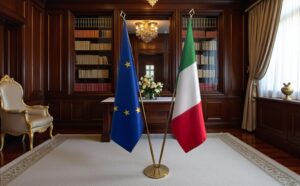 drapeau Italie et UE sur pied