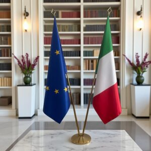 drapeau Italie et UE sur pied