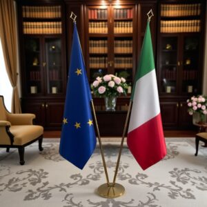 drapeau Italie et UE sur pied