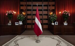 Drapeau Lettonie avec socle en marbre professionnel