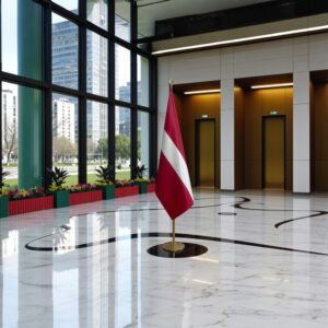 base porte-drapeau en bois verni design