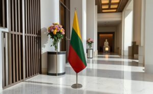 Drapeau Lituanie en marbre stable