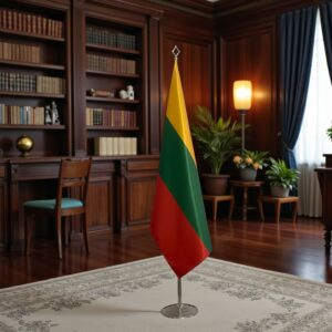 Bannière Lituanie sur socle en granit professionnel