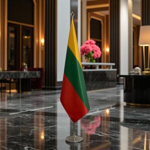 Bannière Lituanie sur socle en inox de qualité