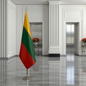 Pavillon Lituanie sur socle en inox de bureau