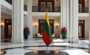 Pavillon Lituanie sur socle en inox raffiné