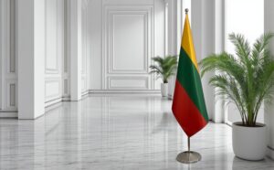 Bannière Lituanie sur socle en inox antidérapant