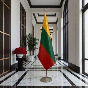 Bannière Lituanie sur socle en inox raffiné