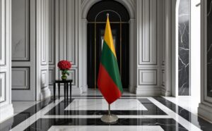 Pavillon Lituanie sur socle en inox moderne