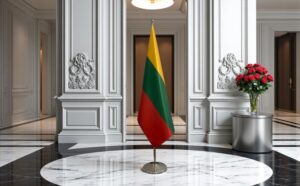 Drapeau Lituanie sur socle en inox classique
