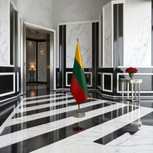 Drapeau Lituanie sur socle en inox de qualité