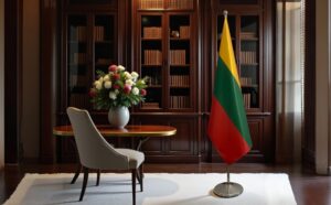 Drapeau Lituanie sur socle en inox de cérémonie