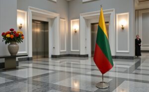 Bannière Lituanie sur socle en inox de bureau