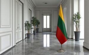 Drapeau Lituanie sur socle en inox antidérapant