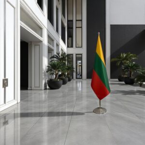 Bannière Lituanie sur socle en inox institutionnel