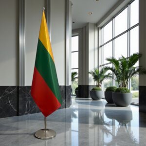 Bannière Lituanie sur socle en inox représentatif