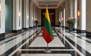 Pavillon Lituanie sur socle en bois classique