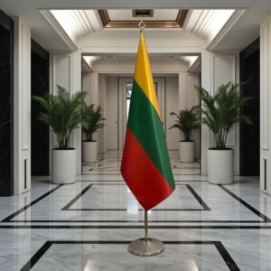 Drapeau Lituanie sur socle en bois représentatif