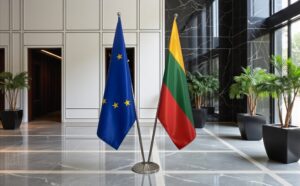 Pavillon Lituanie et socle en inox de protocole