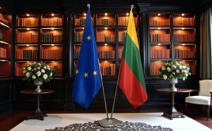 Drapeau Lituanie et socle en inox diplomatique