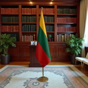 Drapeau Lituanie sur socle en bois de prestige