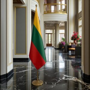 Drapeau Lituanie sur socle en marbre moderne