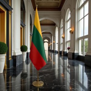 Bannière Lituanie sur socle en marbre classique