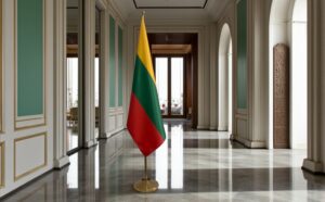 Pavillon Lituanie sur socle en bois de cérémonie