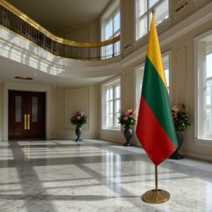 Drapeau Lituanie sur socle en bois de bureau